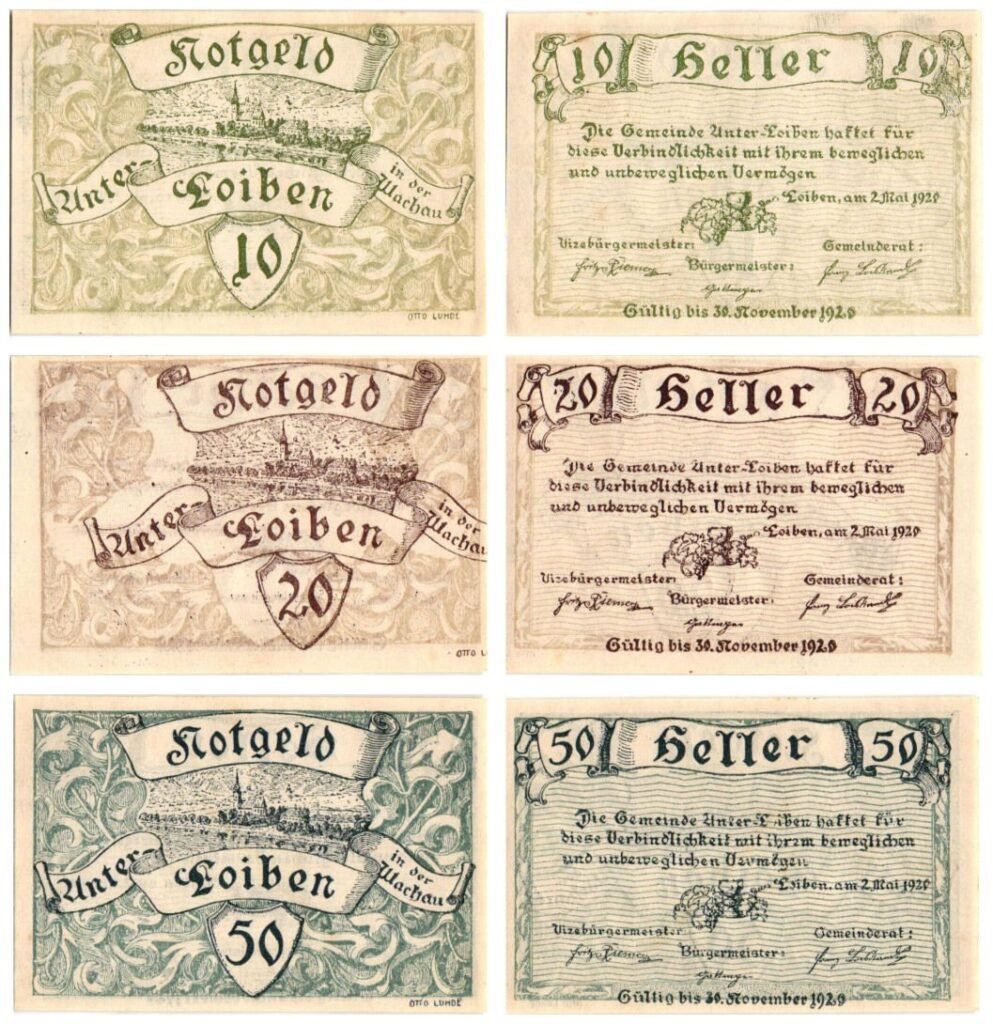 AUSTRIA Unter-Loiben 1920 local banknotes lot / Notgeld / 3 pcs.