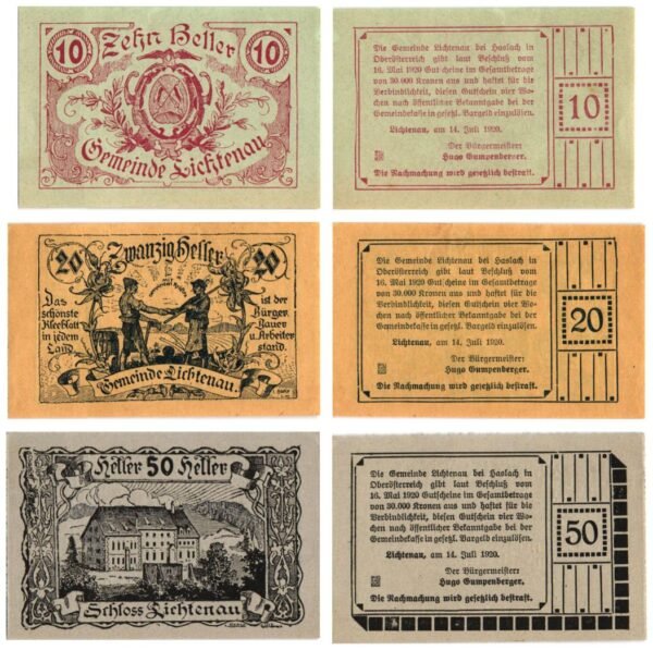 AUSTRIA Lichtenau 1920 local banknotes lot / Notgeld / 3 pcs.