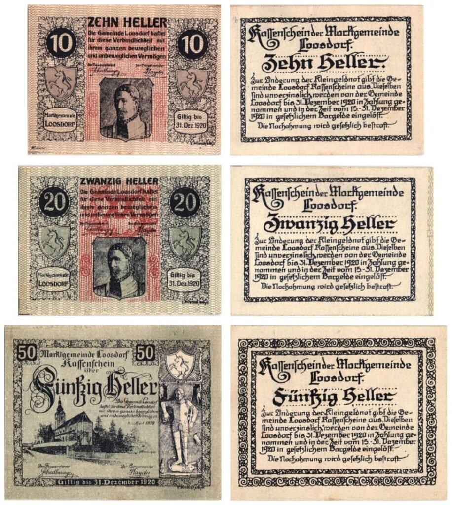 AUSTRIA Loosdorf 1920 local banknotes lot / Notgeld / 3 pcs.