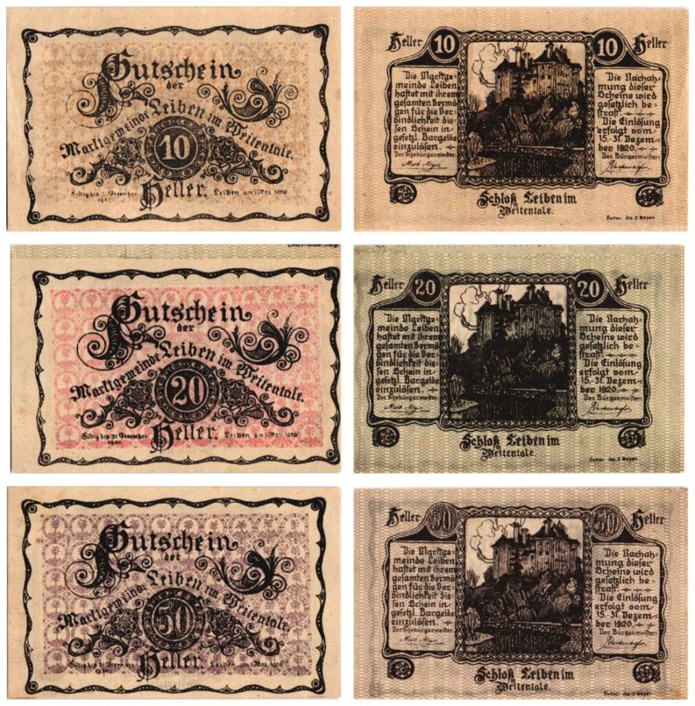 AUSTRIA Leiben 1920 local banknotes lot / Notgeld / 3 pcs.