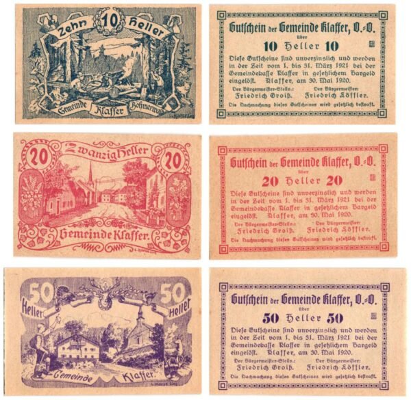 AUSTRIA Klaffer 1920 local banknotes lot / Notgeld / 3 pcs.