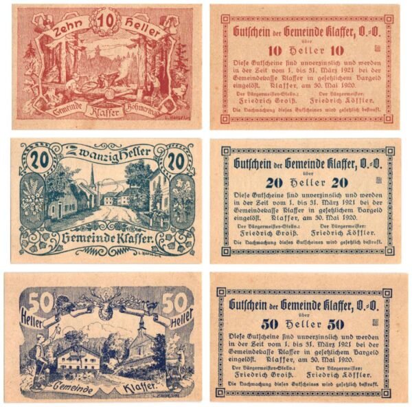 AUSTRIA Klaffer 1920 local banknotes lot / Notgeld / 3 pcs.