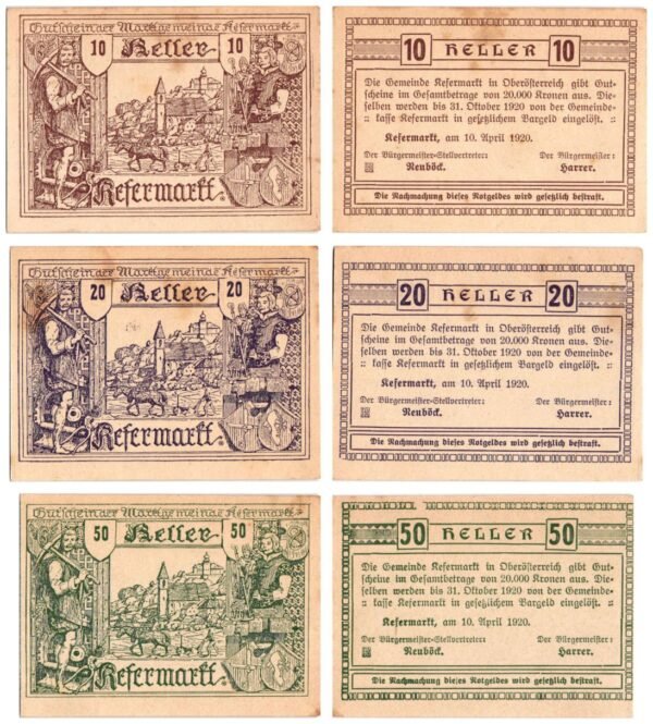 AUSTRIA Kefermarkt 1920 local banknotes lot / Notgeld / 3 pcs.