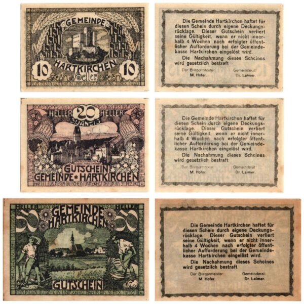 AUSTRIA Hartkirchen 1920 local banknotes lot / Notgeld / 3 pcs.