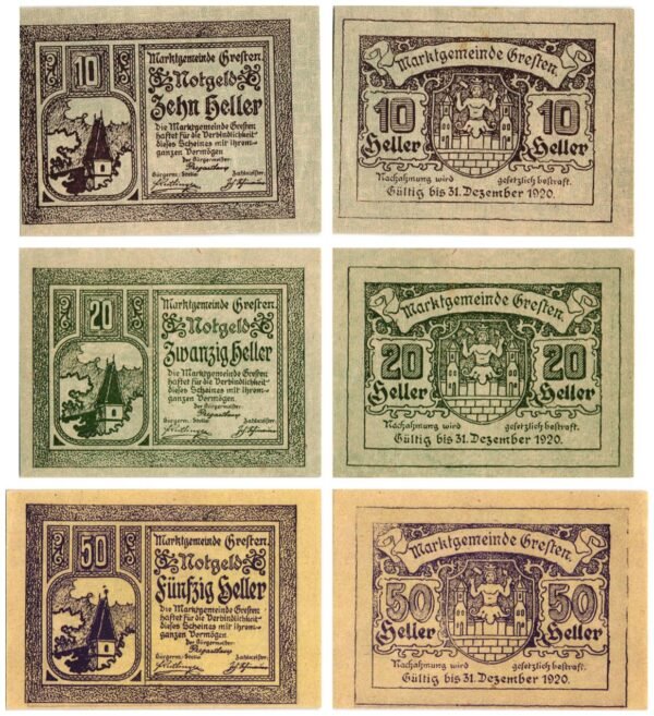 AUSTRIA Gresten 1920 local banknotes lot / Notgeld / 3 pcs.