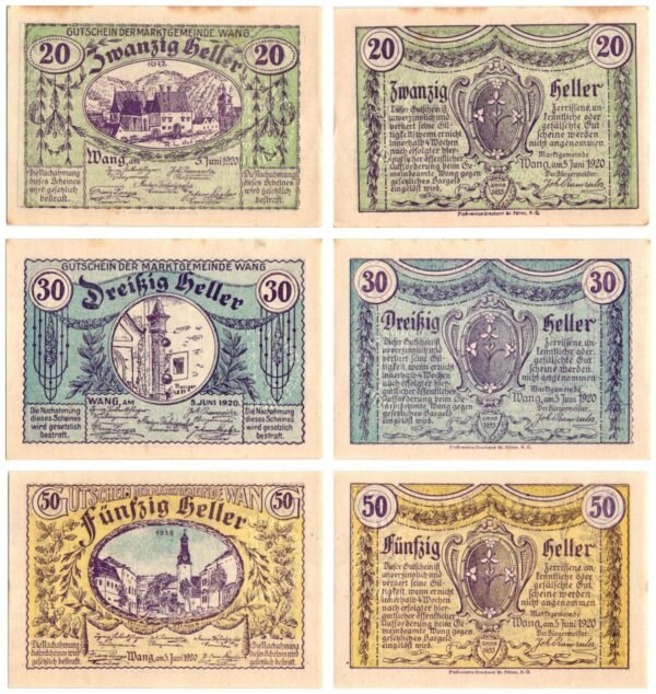 AUSTRIA Wang 1920 local banknotes lot / Notgeld / 3 pcs.