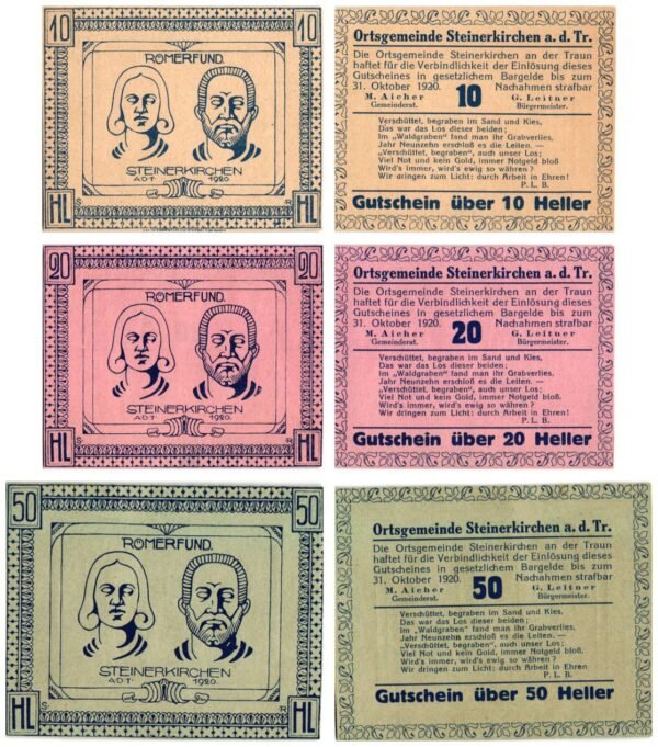 AUSTRIA Steinerkirchen an der Traun 1920 local banknotes lot / Notgeld / 3 pcs.