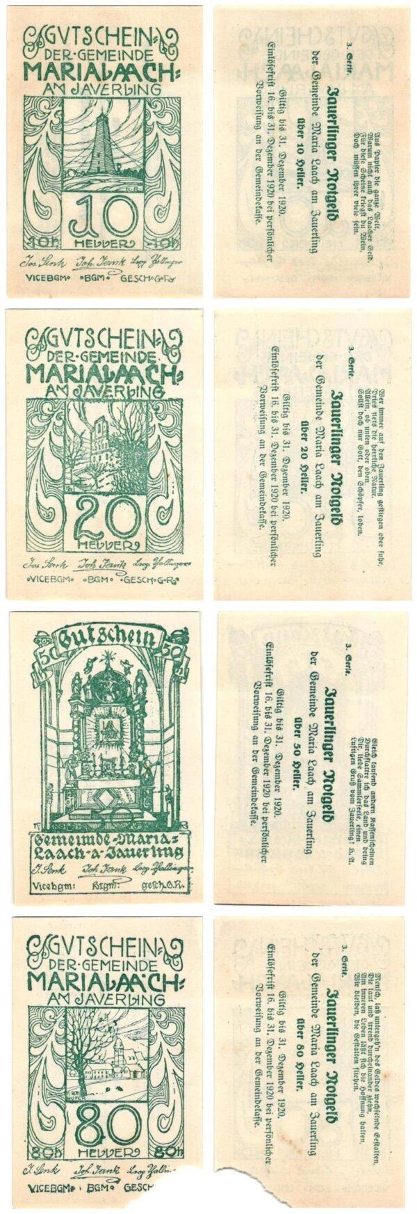 AUSTRIA Maria Laach am Jauerling 1920 local banknotes lot / Notgeld / 3 pcs.