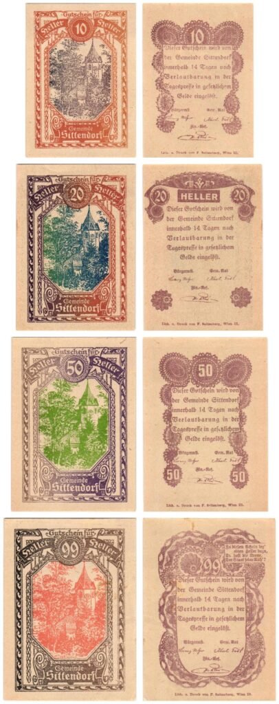 AUSTRIA Sittendorf 1920 local banknotes lot / Notgeld / 4 pcs.