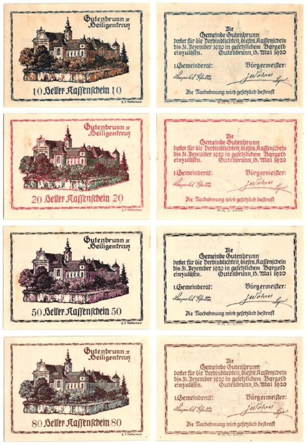 AUSTRIA Gutenbrunn 1920 local banknotes lot / Notgeld / 4 pcs.