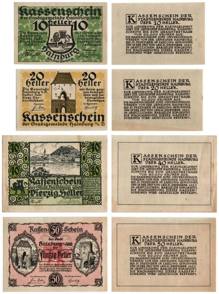 AUSTRIA Hainburg 1920 local banknotes lot / Notgeld / 4 pcs.