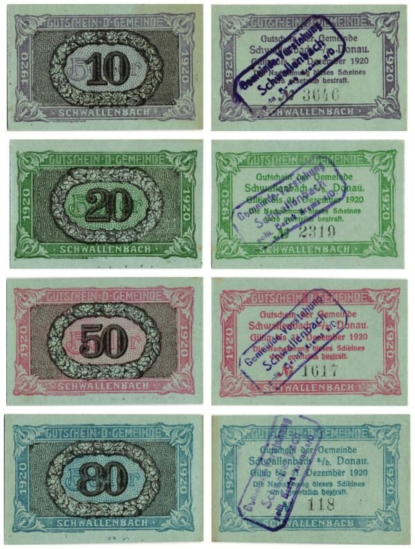 AUSTRIA Schwallenbach 1920 local banknotes lot / Notgeld / 4 pcs.