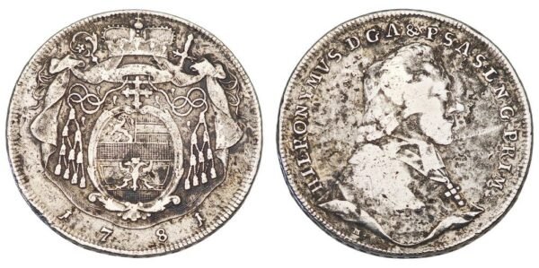 AUSTRIA 1 thaler 1781 / Salzburg / Hieronymus von Colloredo / Silver / F+