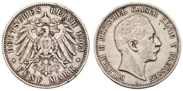 GERMANY 5 mark 1903A / Prussia / Silver / VF
