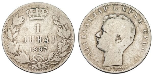 SERBIA 1 dinar 1897 / Silver / VF-