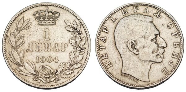 SERBIA 1 dinar 1904 / Silver / VF