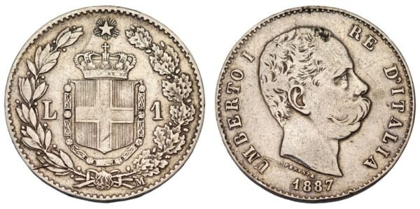 ITALY 1 lira 1887 / Silver / VF-