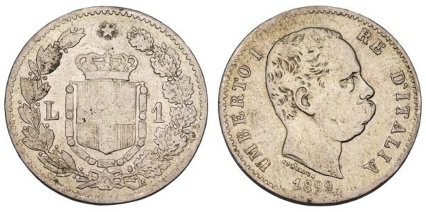 ITALY 1 lira 1889 / Silver / VF-