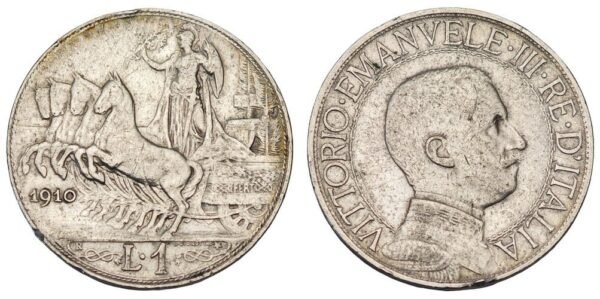 ITALY 1 lira 1910 / Silver / VF-