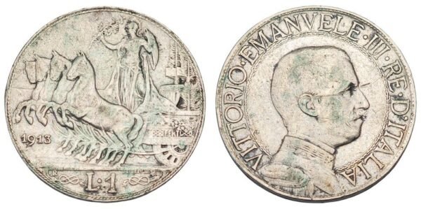 ITALY 1 lira 1913 / Silver / VF-