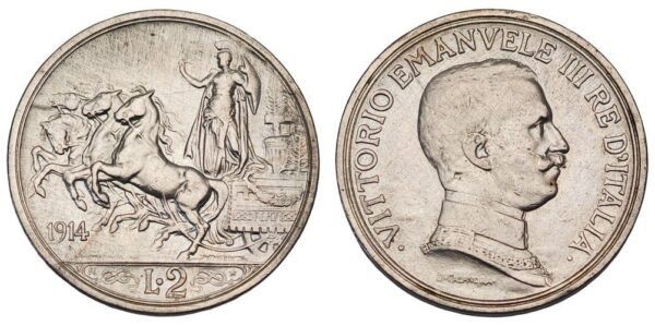 ITALY 2 lire 1914 / Silver / VF-