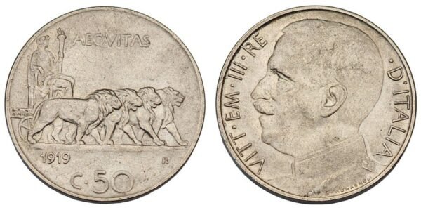 ITALY 50 centesimi 1919 / plain edge / VF