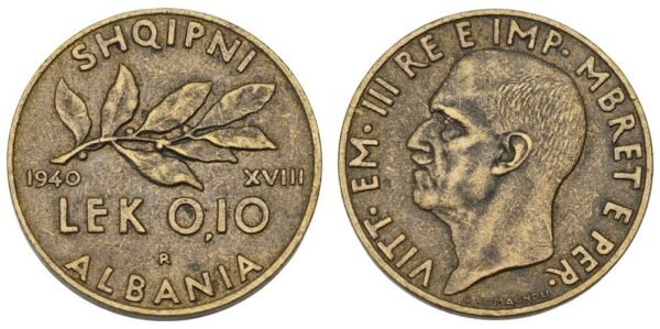 ALBANIA 0.10 lek 1940 / WWII Italian occupation / VF