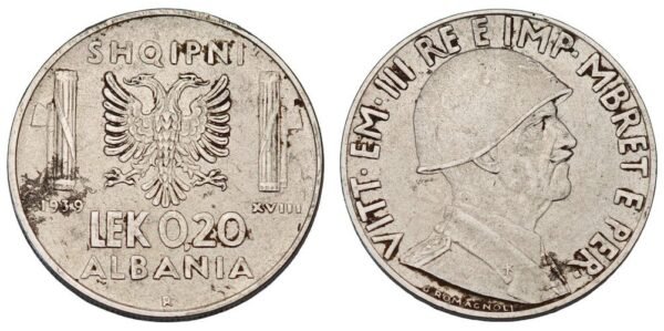 ALBANIA 0.20 lek 1939 / WWII Italian occupation / VF-