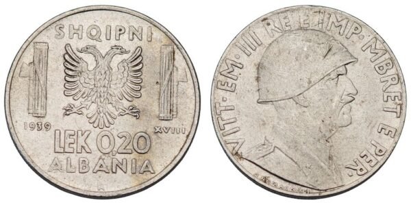 ALBANIA 0.20 lek 1939 / WWII Italian occupation / VF