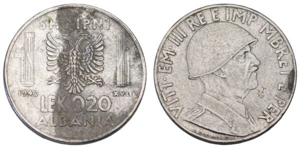 ALBANIA 0.20 lek 1940 / WWII Italian occupation / VF-