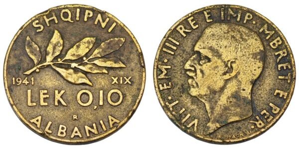 ALBANIA 0.10 lek 1941 / WWII Italian occupation / VF-