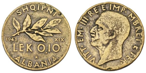 ALBANIA 0.10 lek 1941 / WWII Italian occupation / VF-