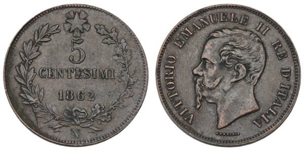ITALY 5 centesimi 1862N VF