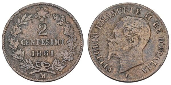 ITALY 2 centesimi 1861M VF-