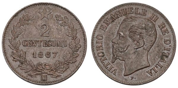 ITALY 2 centesimi 1867M XF