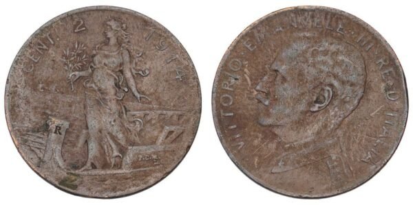 ITALY 2 centesimi 1914 VF