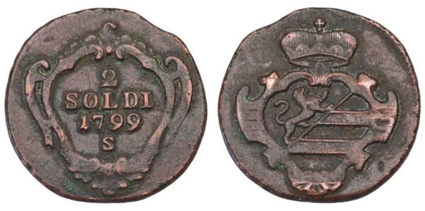 ITALY 2 soldi 1799S / Gorizia / VF+