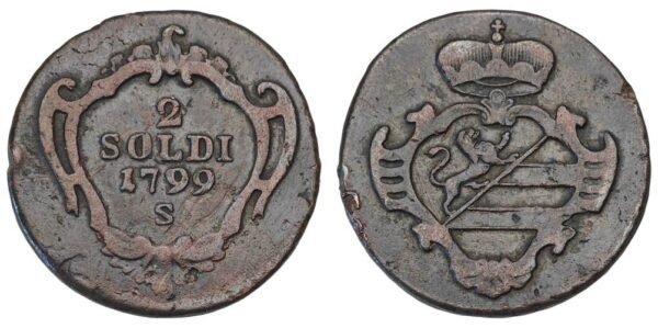 ITALY 2 soldi 1799S / Gorizia / VF