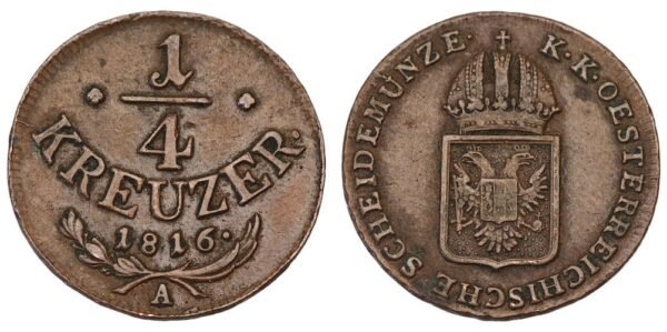 AUSTRIA 1/4 kreuzer 1816A VF+