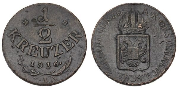 AUSTRIA 1/2 kreuzer 1816A VF