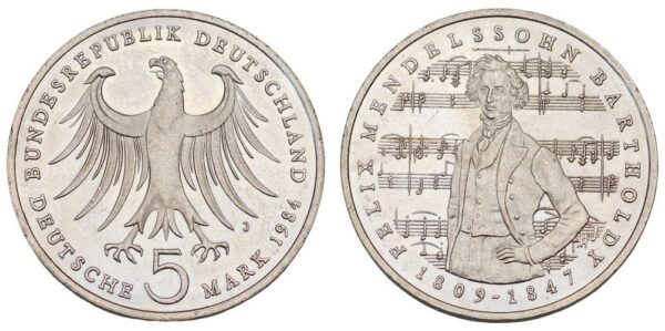 GERMANY 5 mark 1984J / Felix Mendelssohn Bartholdy / UNC