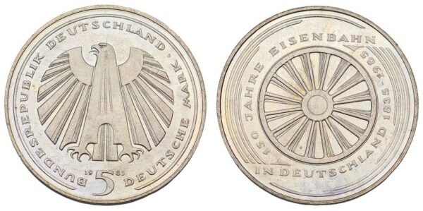 GERMANY 5 mark 1985J / 150 Years of German Railways / UNC-