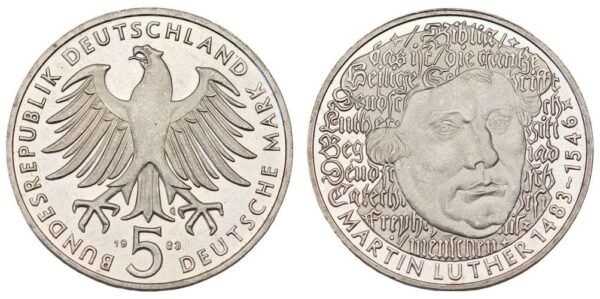 GERMANY 5 mark 1983G / Martin Luther / UNC