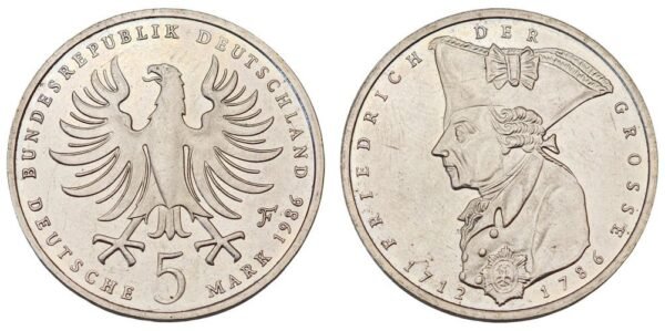 GERMANY 5 mark 1986F / Frederick the Great / UNC-