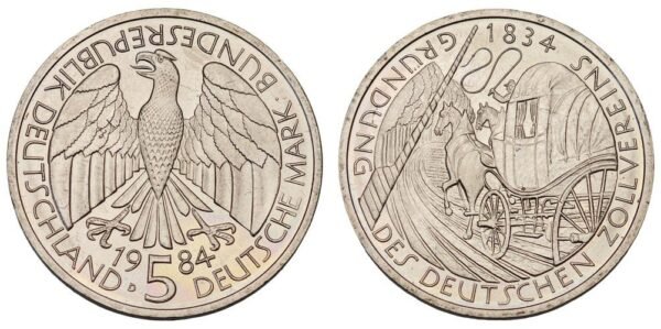 GERMANY 5 mark 1984D / German Customs Union / UNC