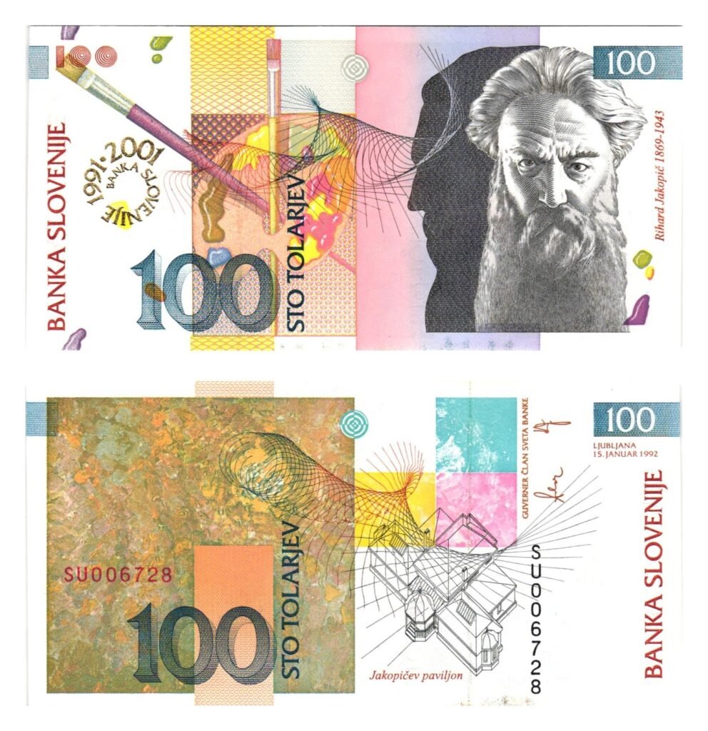 SLOVENIA 100 tolarjev 1992 / Overprint BANKA SLOVENIJE 1991-2001 / UNC