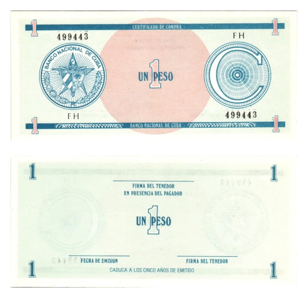 KUBA 1 pezo 1985. / Certifikat o stranoj valuti / UNC