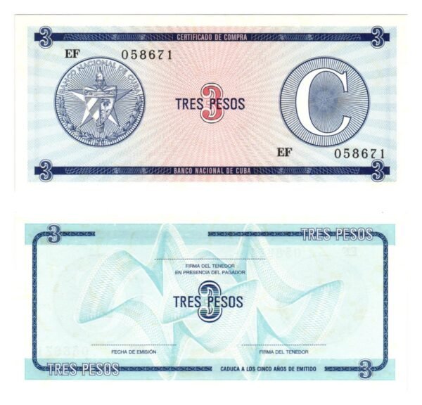 CUBA 3 pesos 1985 / Foreign Exchange Certificate / UNC
