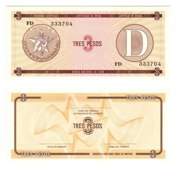 CUBA 3 pesos 1985 / Foreign Exchange Certificate / UNC