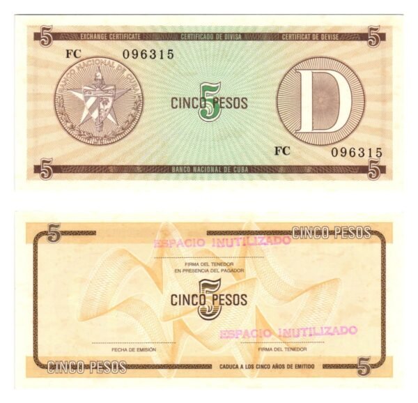 CUBA 5 pesos 1985 / Foreign Exchange Certificate / UNC